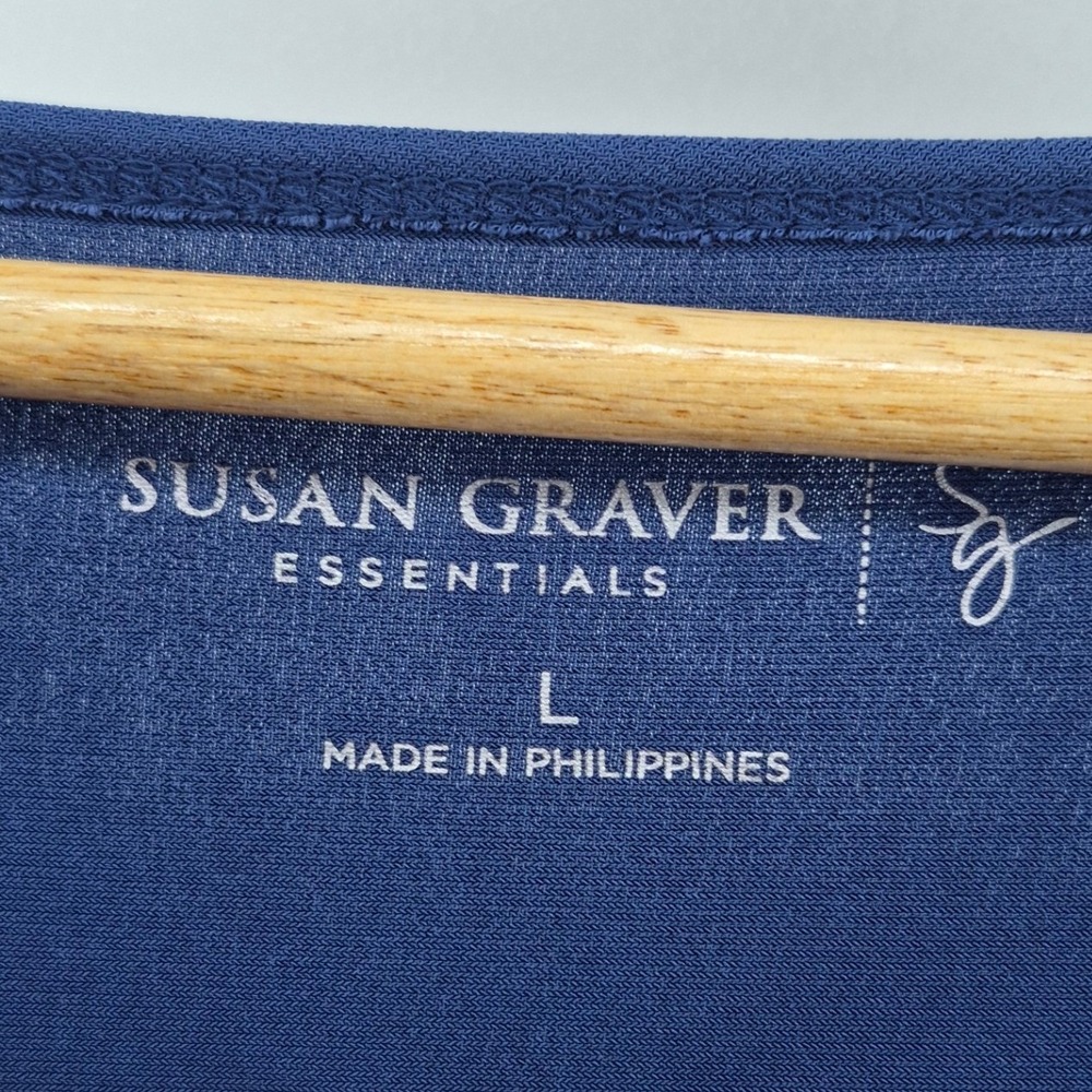 Susan Graver Essentials Navy Blue 3/4 Sleeve Boat Neck Top Size L Career Capsule - Picture 5 of 9